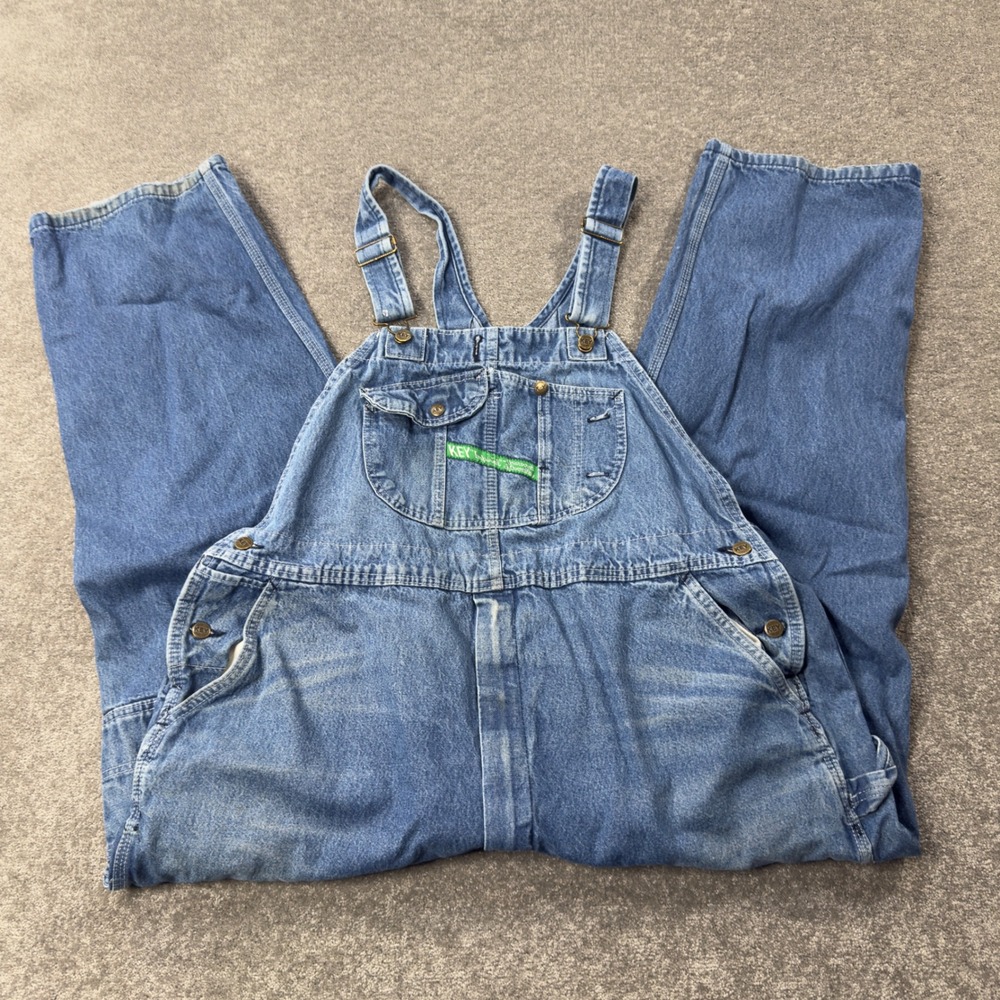Key Imperial Denim Overalls Mens 48x30 Blue Cotton Workwear Bibs Carpenter Jeans